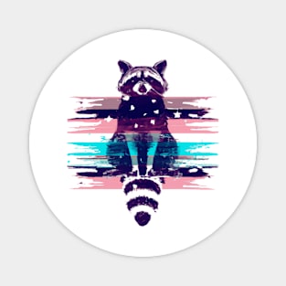 Glitchy Trippy Retro Raccoon Washed Out  Artwork T Shirt Magnet